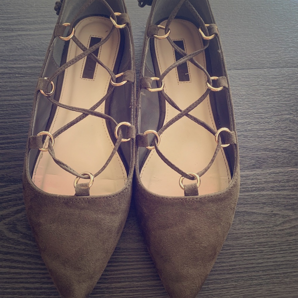 Suede lace up flats